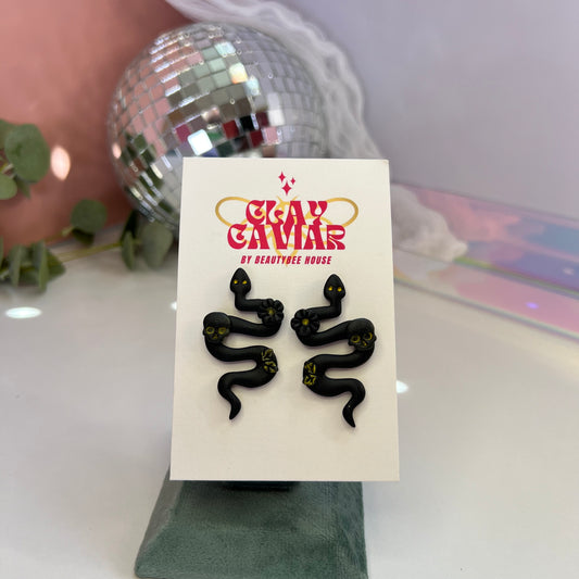 Black Clay Snake Earrings