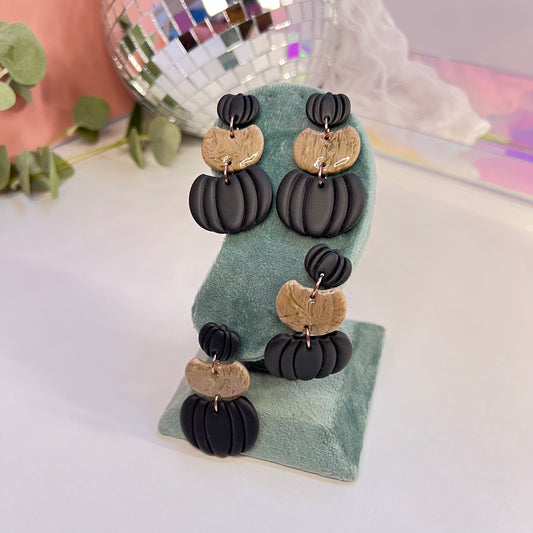 Black and Marble Pumpkin Clay Earrings