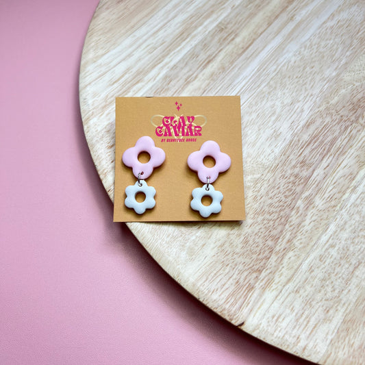 Pink Flower Clay Earrings